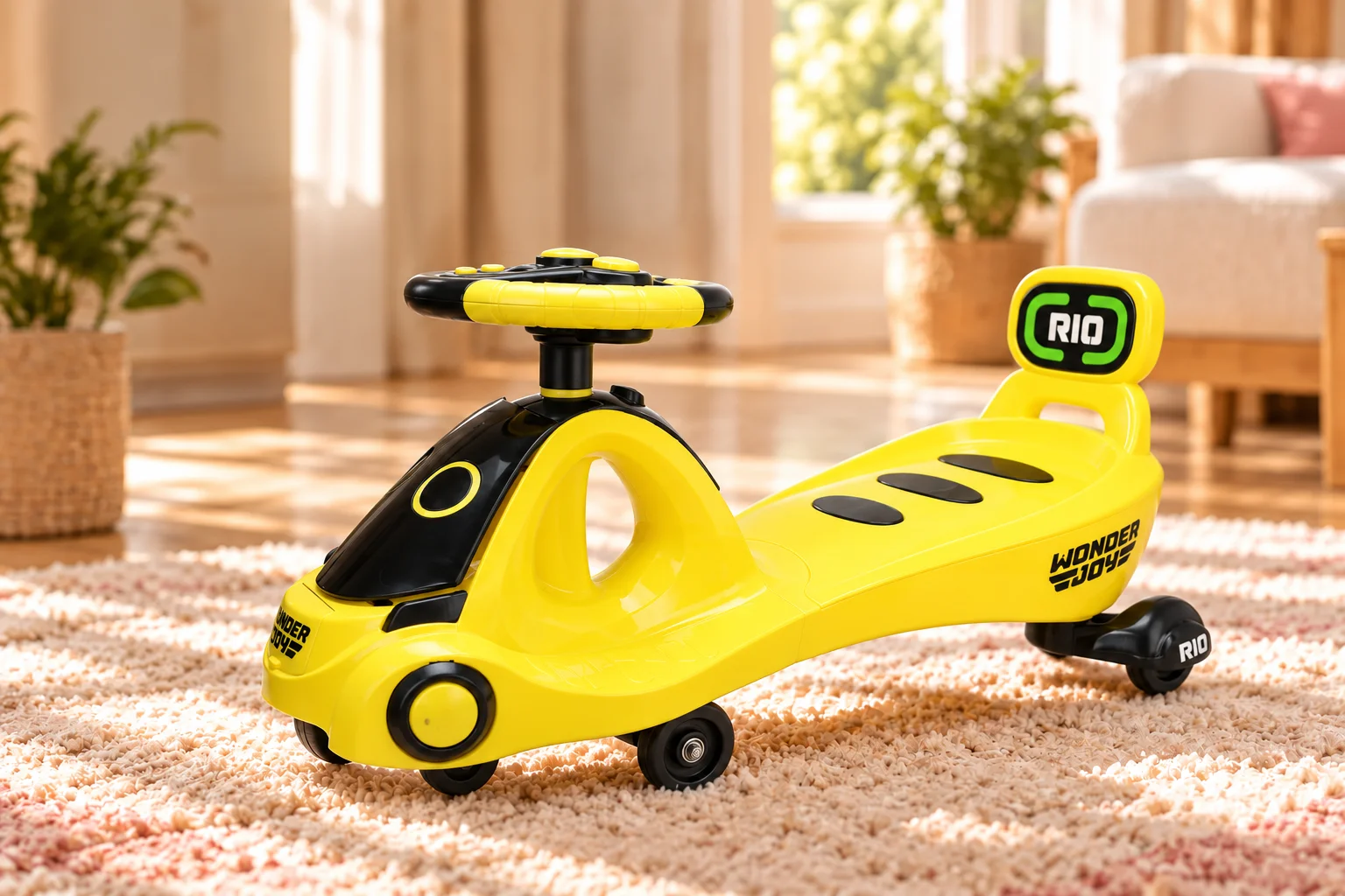 Yellow BlissBunny RIO Ride-On in a bright playroom